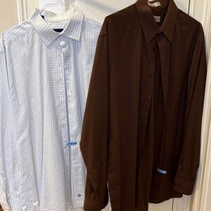 David Donahue White Checkered and Solid Brown Dress Shirts
